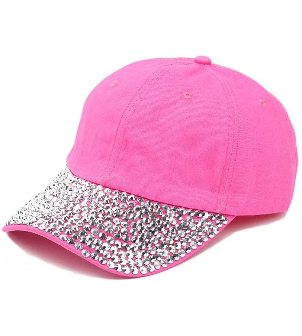 Baseball Caps Women Men Adjustable Rhinestone Studded Bling Tennis Baseball Cap Sun Cap Hat - Rose - CB12JCJVZWD $8.11