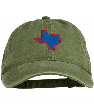 Baseball Caps Texas State Map Embroidered Washed Cotton Cap - Olive Green - CU11ONYTFYN $19.60