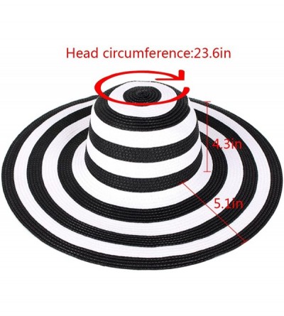 Sun Hats Womens Foldable Wide Brim Roll-up Straw Hat Beach Big Sun Cap UPF 50 - Black White Stripes - CN18D83K0CS $39.62