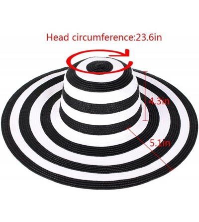 Sun Hats Womens Foldable Wide Brim Roll-up Straw Hat Beach Big Sun Cap UPF 50 - Black White Stripes - CN18D83K0CS $18.91