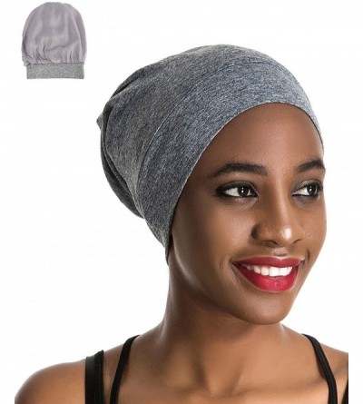 Skullies & Beanies Satin Silk Lined Sleep Cap - Beanie Slap Hat-Amazing Soft Chome Cap - Grey-ylz - C1193E2056E $14.46