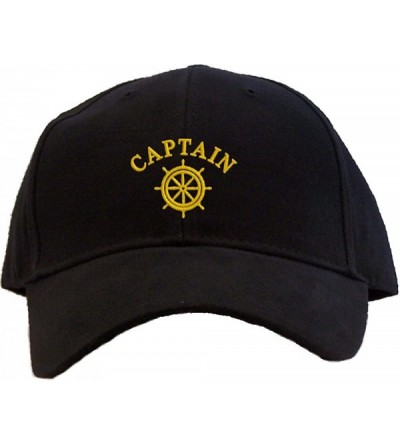 Baseball Caps Captain with Ships Wheel Embroidered Baseball Cap - Black - CA11DTA6YTF $29.92