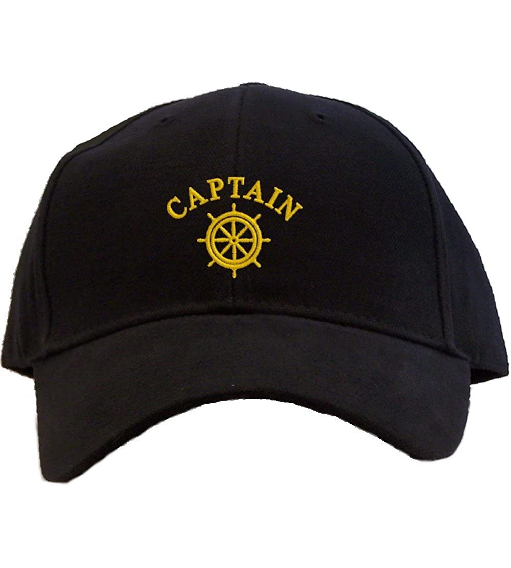 Baseball Caps Captain with Ships Wheel Embroidered Baseball Cap - Black - CA11DTA6YTF $18.85