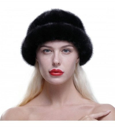 Bomber Hats Women's Genuine Mink Fur Roller Hat Cap with Mink Top Multicolor - Black - CM12N0F1ZLV $105.20