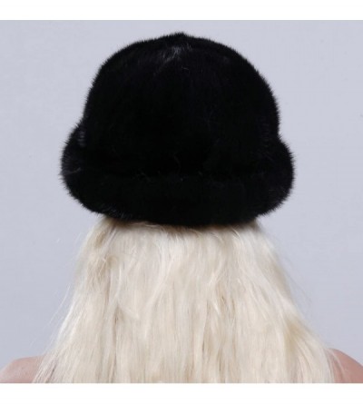 Bomber Hats Women's Genuine Mink Fur Roller Hat Cap with Mink Top Multicolor - Black - CM12N0F1ZLV $44.23