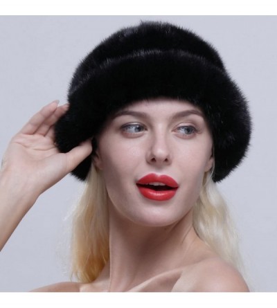Bomber Hats Women's Genuine Mink Fur Roller Hat Cap with Mink Top Multicolor - Black - CM12N0F1ZLV $44.23