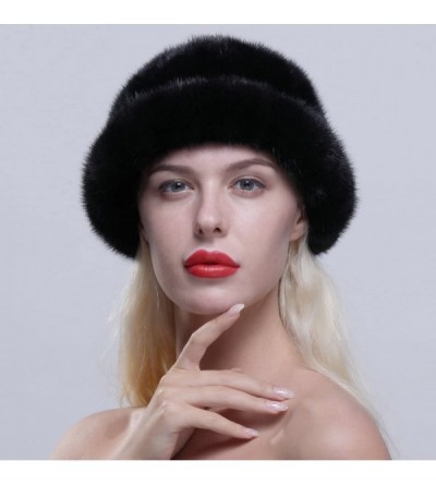 Bomber Hats Women's Genuine Mink Fur Roller Hat Cap with Mink Top Multicolor - Black - CM12N0F1ZLV $44.23