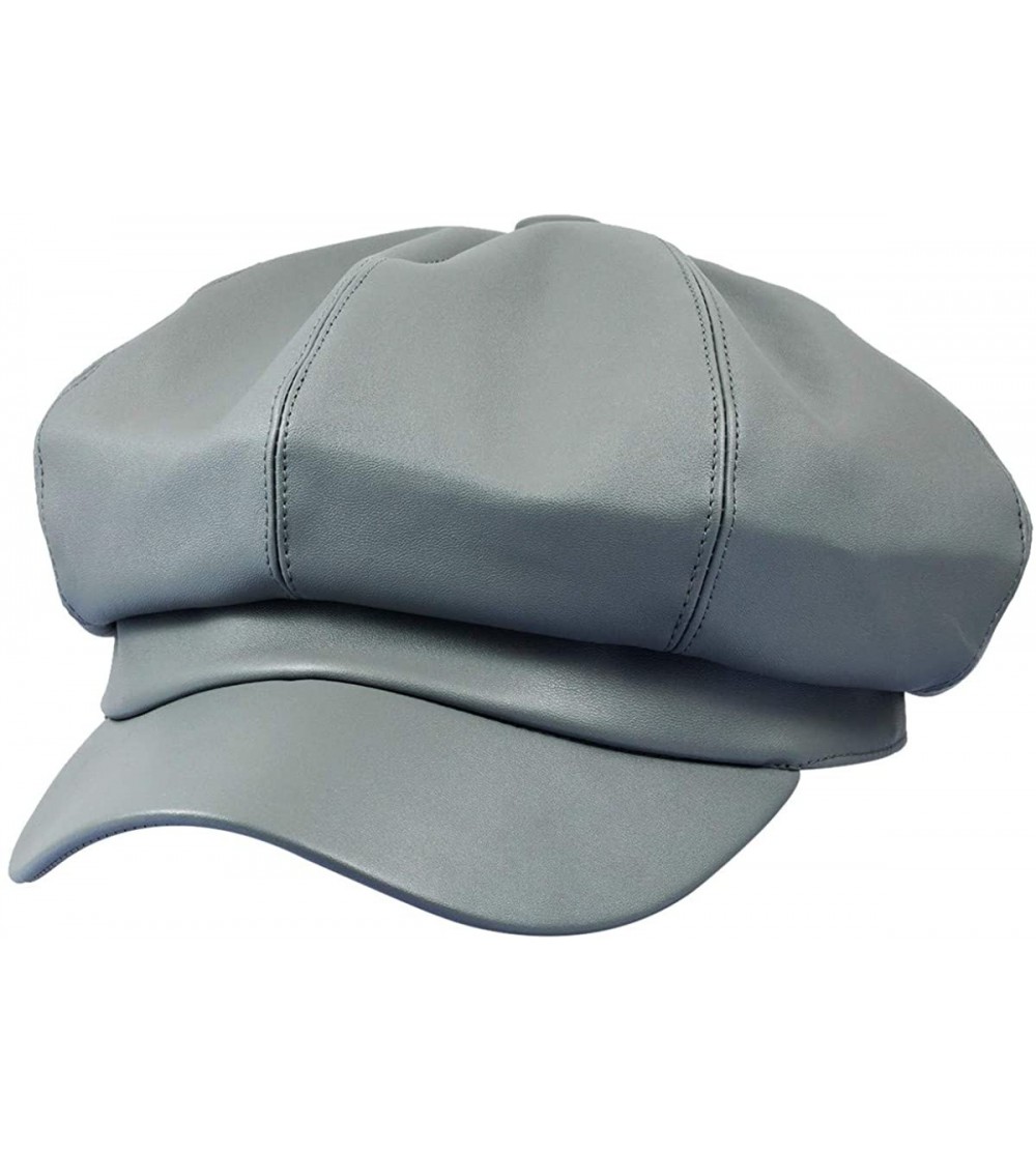 Newsboy Caps 8 Panels Newsboy Caps for Women- PU Leather Cabbie Painter Hat Gatsby Ivy Beret Cap - Grey - C518KGACHQI $12.12