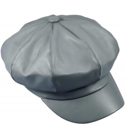 Newsboy Caps 8 Panels Newsboy Caps for Women- PU Leather Cabbie Painter Hat Gatsby Ivy Beret Cap - Grey - C518KGACHQI $12.12