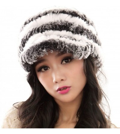 Skullies & Beanies Women's Real Rex Rabbit Fur Peaked Caps Hats Spiral Winter Warmer Ears Hat - Grey & White - CE11FGXY15D $2...