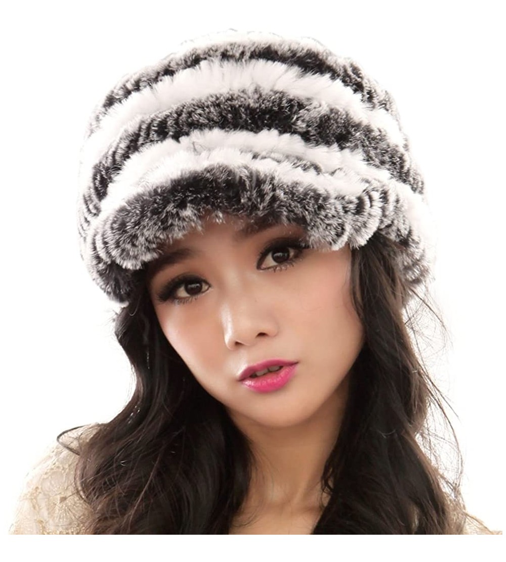 Skullies & Beanies Women's Real Rex Rabbit Fur Peaked Caps Hats Spiral Winter Warmer Ears Hat - Grey & White - CE11FGXY15D $2...