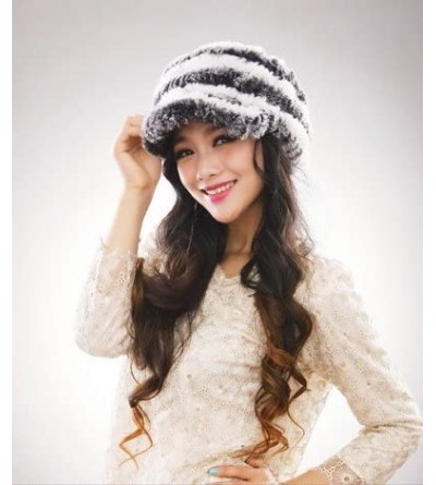 Skullies & Beanies Women's Real Rex Rabbit Fur Peaked Caps Hats Spiral Winter Warmer Ears Hat - Grey & White - CE11FGXY15D $2...