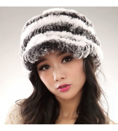 Skullies & Beanies Women's Real Rex Rabbit Fur Peaked Caps Hats Spiral Winter Warmer Ears Hat - Grey & White - CE11FGXY15D $2...