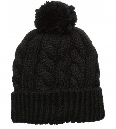 Skullies & Beanies Women's Thick Oversized Cable Knitted Fleece Lined Pom Pom Beanie Hat with Hair Tie. - 1 Black& 1 Light Gr...