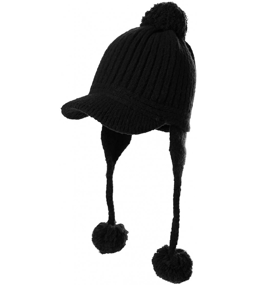 Skullies & Beanies Ladies Earflap Trapper Hat Faux Fur Hunting Hat Fleece Lined Thick Knitted - 99626_black - C318LDKOYA4 $20.08