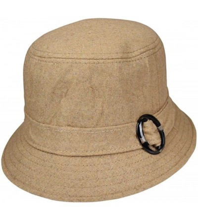 Bucket Hats Wool Ladies Bucket Hat Cloche with Round Buckle - Tan - C712C2YJ4PZ $36.25