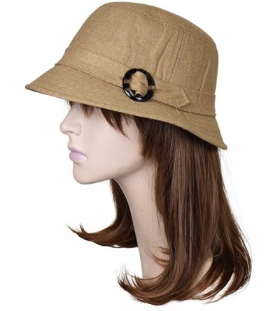 Bucket Hats Wool Ladies Bucket Hat Cloche with Round Buckle - Tan - C712C2YJ4PZ $21.84