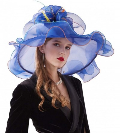 Sun Hats Women Kentucky Derby Church Hat Organza Flower Wide Brim Fascinator Hats for Wedding Tea Party- Dual-use - CE18RLIS8...