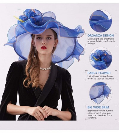 Sun Hats Women Kentucky Derby Church Hat Organza Flower Wide Brim Fascinator Hats for Wedding Tea Party- Dual-use - CE18RLIS8...