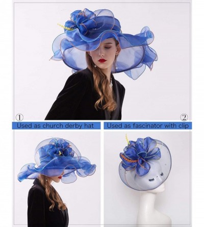 Sun Hats Women Kentucky Derby Church Hat Organza Flower Wide Brim Fascinator Hats for Wedding Tea Party- Dual-use - CE18RLIS8...