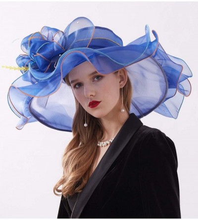 Sun Hats Women Kentucky Derby Church Hat Organza Flower Wide Brim Fascinator Hats for Wedding Tea Party- Dual-use - CE18RLIS8...