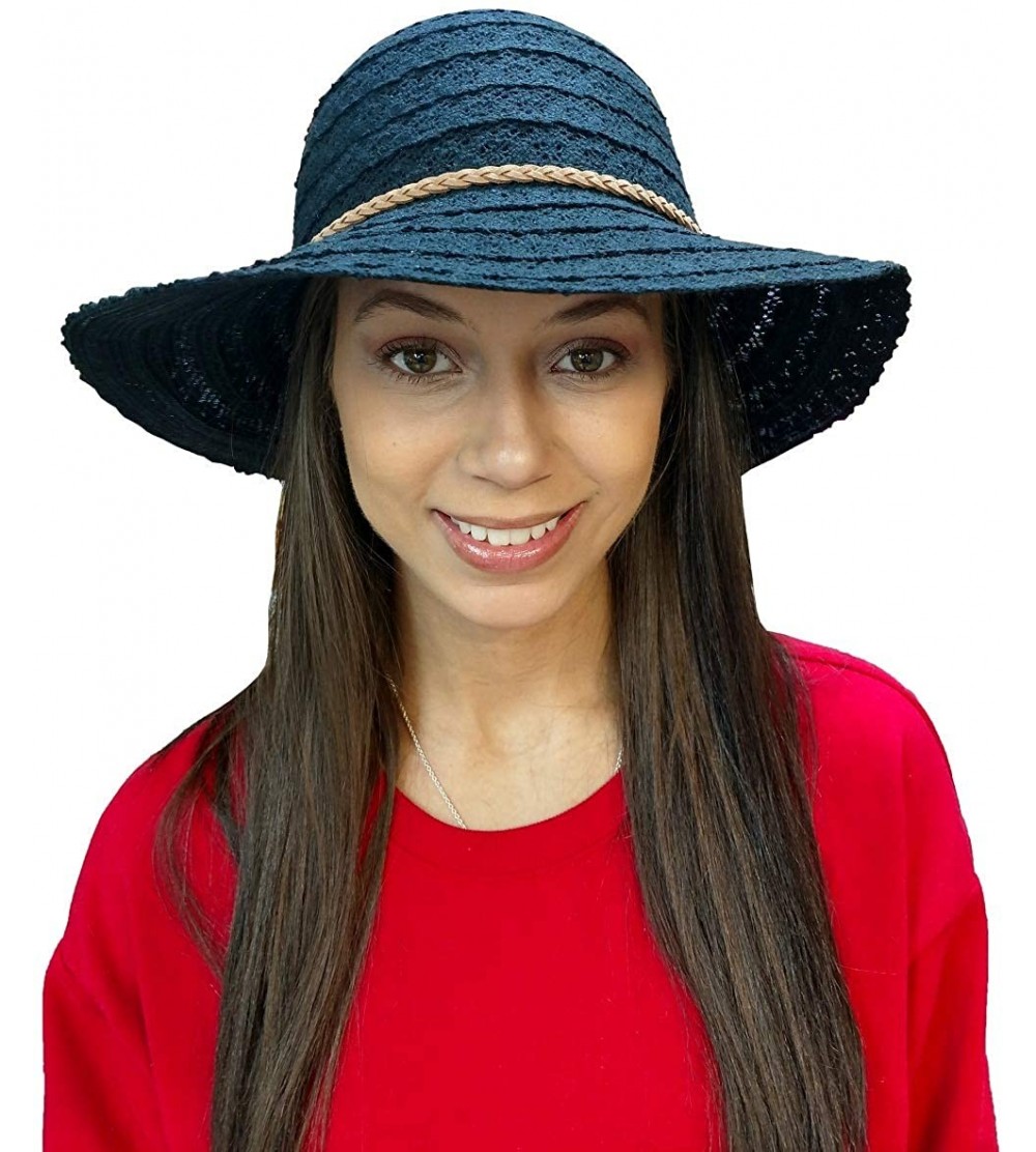 Sun Hats Floppy Stylish Sun Hats Bow and Leather Design - Style E - Black - CE18RX4YXX0 $15.11