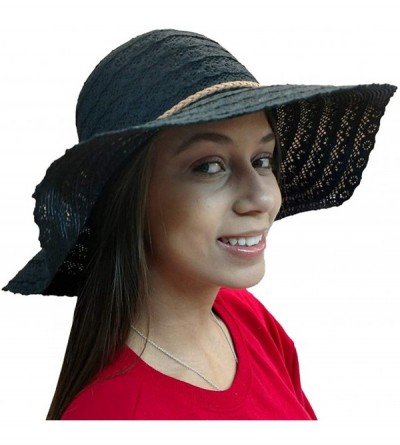 Sun Hats Floppy Stylish Sun Hats Bow and Leather Design - Style E - Black - CE18RX4YXX0 $15.11