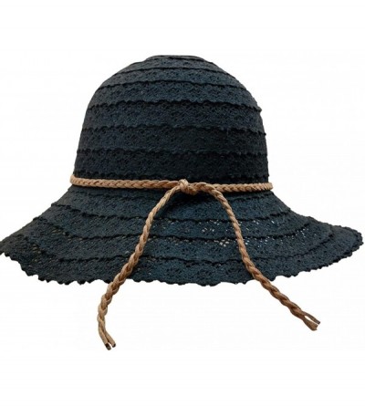 Sun Hats Floppy Stylish Sun Hats Bow and Leather Design - Style E - Black - CE18RX4YXX0 $15.11