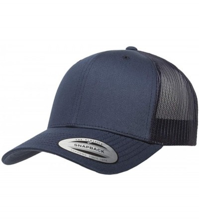 Baseball Caps Yupoong Retro Trucker Snapback Cap - Mesh Back- Adjustable Ballcap w/Hat Liner - Navy - CU18H2IT9I9 $13.21