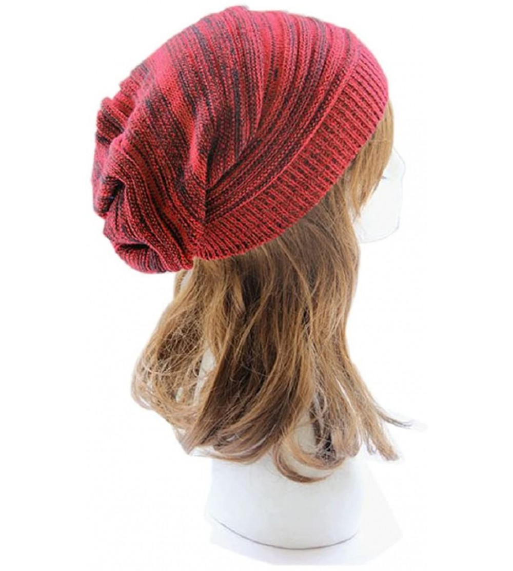 Bucket Hats Women Knit Baggy Beanie Beret Winter Warm Oversized Ski Cap Hat - Red - CV126TYOVWP $10.35