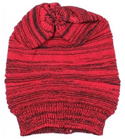 Bucket Hats Women Knit Baggy Beanie Beret Winter Warm Oversized Ski Cap Hat - Red - CV126TYOVWP $10.35