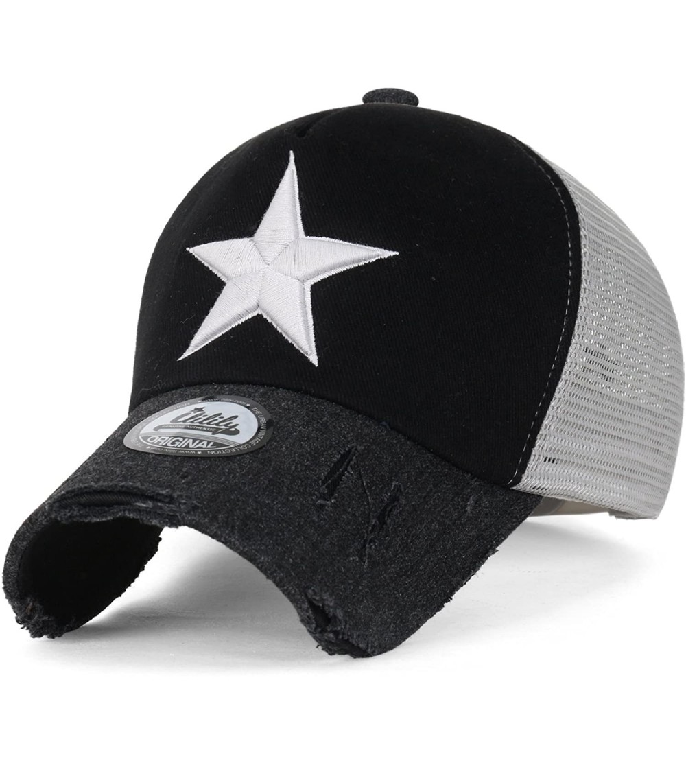 Baseball Caps Star Embroidery tri-Tone Trucker Hat Adjustable Cotton Baseball Cap - Black_xl - CB18Q6R4X75 $18.23