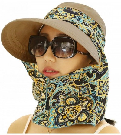 Sun Hats Women's UPF+50 Sun Visor Detachable Flap Hat Foldable Wide Brimmed UV Protection Hat - 02kahki - C318SZN2N2K $24.14