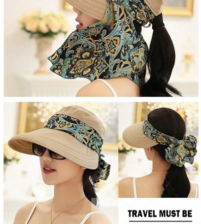 Sun Hats Women's UPF+50 Sun Visor Detachable Flap Hat Foldable Wide Brimmed UV Protection Hat - 02kahki - C318SZN2N2K $12.57