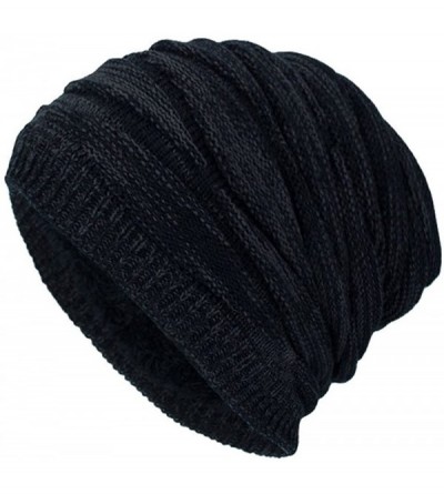 Skullies & Beanies Unisex Men Women Winter Knit Warm Hat Ski Baggy Slouchy Beanie Skull Cap - Black-a - CQ18KES9LRQ $16.97