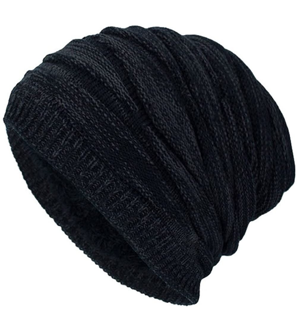 Skullies & Beanies Unisex Men Women Winter Knit Warm Hat Ski Baggy Slouchy Beanie Skull Cap - Black-a - CQ18KES9LRQ $10.86