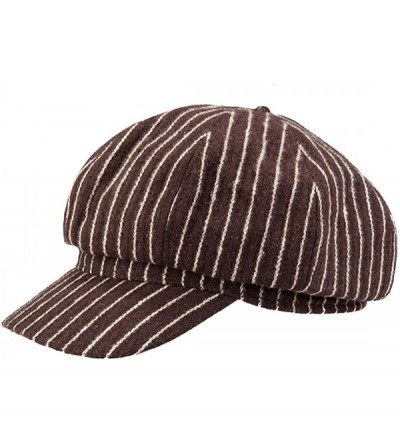 Berets Women Girls Fashion Vintage Stripe Warm Casual Brim Beret Hat Cap Black - Coffee - CA12658P7P5 $12.99