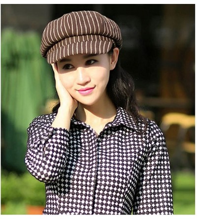 Berets Women Girls Fashion Vintage Stripe Warm Casual Brim Beret Hat Cap Black - Coffee - CA12658P7P5 $12.99