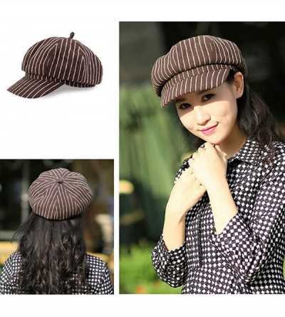 Berets Women Girls Fashion Vintage Stripe Warm Casual Brim Beret Hat Cap Black - Coffee - CA12658P7P5 $12.99