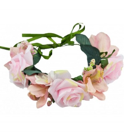 Headbands Boho Flower Crown Hair Wreath Floral Garland Headband Halo Headpiece with Ribbon Wedding Festival Party - 15 - CU12...