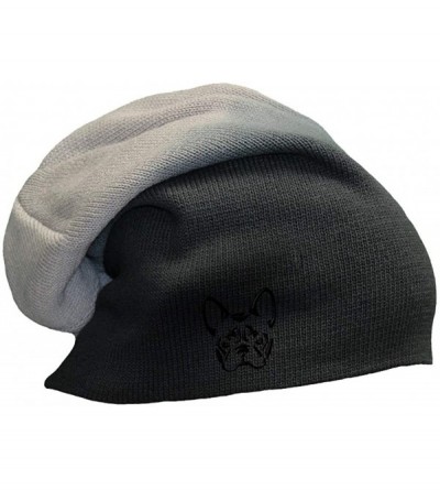 Skullies & Beanies Custom Slouchy Beanie French Bulldog Silhouette Embroidery Cotton - Black Grey - CL18A57XW94 $13.38