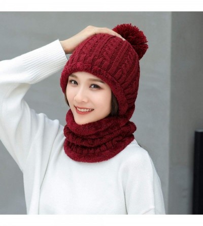 Skullies & Beanies 2 Pcs Winter Beanie Hat Scarf Set Women Men Slouchy Scarf Warm Knitted Hat Pom Skull Cap with Fleece Lined...