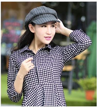 Berets Women Girls Fashion Vintage Stripe Warm Casual Brim Beret Hat Cap Black - Gray - CS12658ON05 $11.50