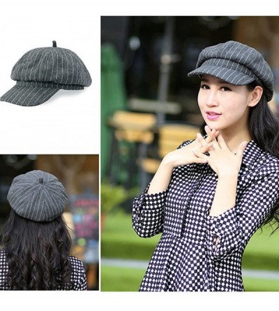 Berets Women Girls Fashion Vintage Stripe Warm Casual Brim Beret Hat Cap Black - Gray - CS12658ON05 $11.50