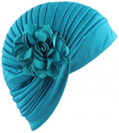 Skullies & Beanies Strench Chemo Hat Beanie Flowers Wrap Muslim Turban Headwear for Cancer - Blue Peacock - CM186IR33Z0 $9.49