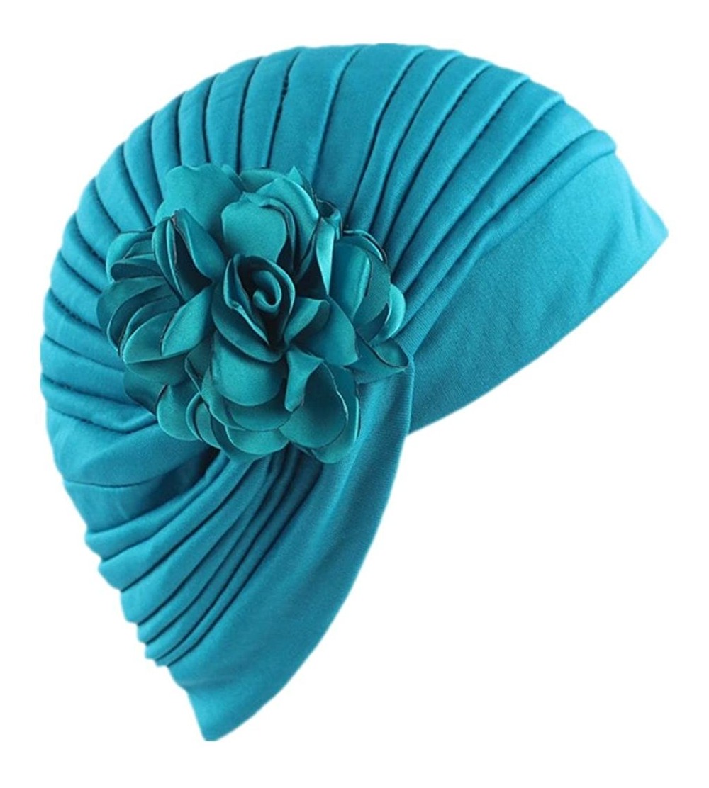 Skullies & Beanies Strench Chemo Hat Beanie Flowers Wrap Muslim Turban Headwear for Cancer - Blue Peacock - CM186IR33Z0 $9.49