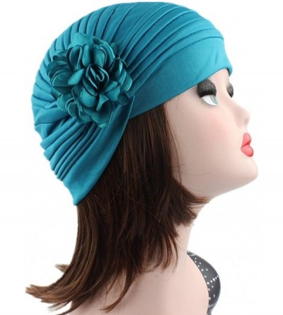 Skullies & Beanies Strench Chemo Hat Beanie Flowers Wrap Muslim Turban Headwear for Cancer - Blue Peacock - CM186IR33Z0 $9.49