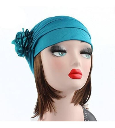 Skullies & Beanies Strench Chemo Hat Beanie Flowers Wrap Muslim Turban Headwear for Cancer - Blue Peacock - CM186IR33Z0 $9.49