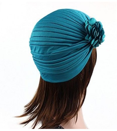 Skullies & Beanies Strench Chemo Hat Beanie Flowers Wrap Muslim Turban Headwear for Cancer - Blue Peacock - CM186IR33Z0 $9.49