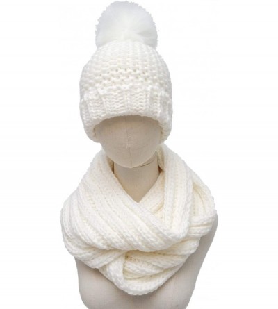 Skullies & Beanies Women Girls Warm Cable Knit Hat Scarf 2PC Accessory Set (White) - CI18I4MXLZS $16.29